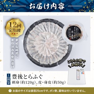 ＜定期便・全12回 (連続)＞とらふぐ刺身 (総量約2kg・2-3人用×12回) とらふぐ ふぐ フグ ふぐ刺し フグ刺し ふぐ刺身 フグ刺身 刺身 鮮魚 冷凍 養殖 国産 大分県 佐伯市【AB201