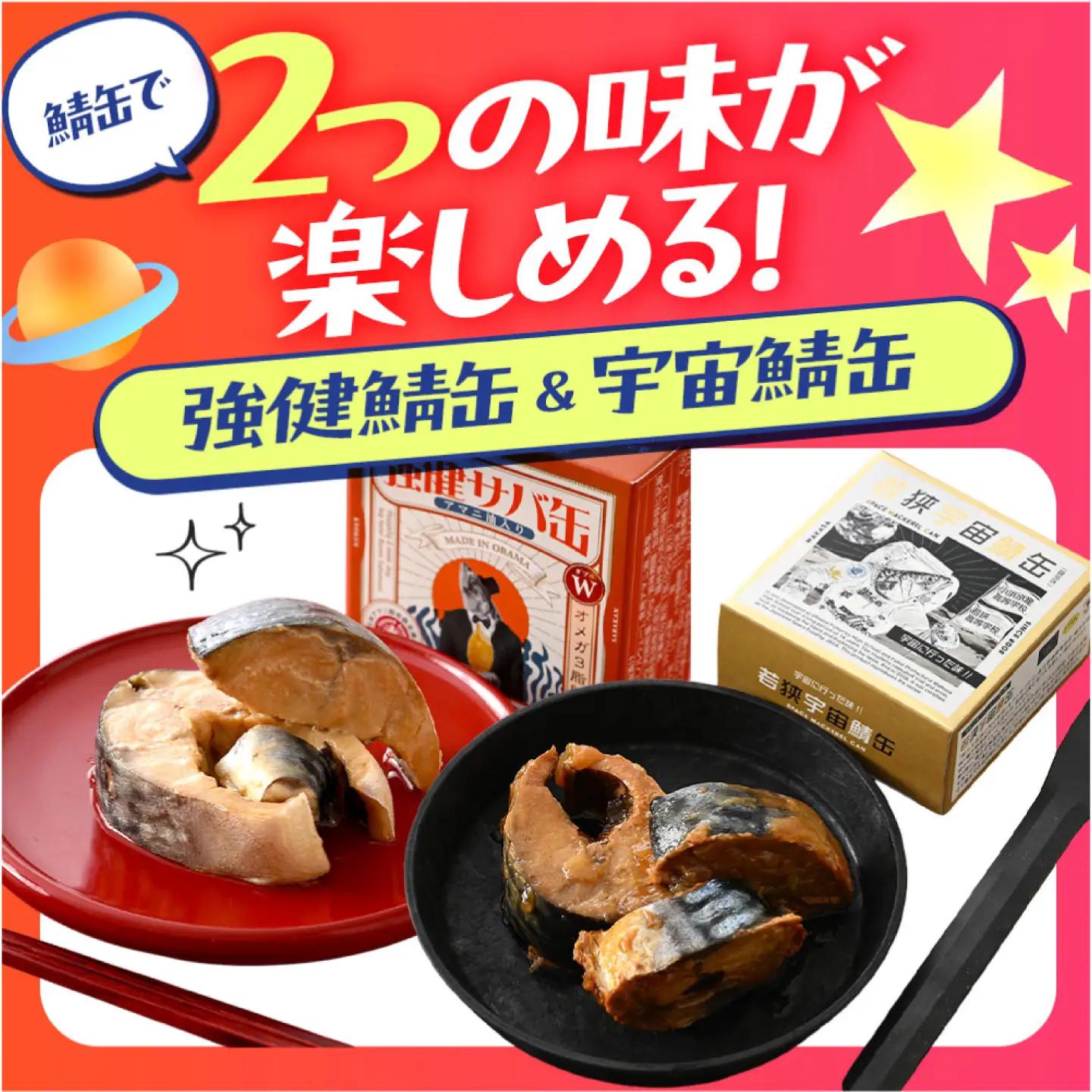 若狭宇宙鯖缶＆強健サバ缶アマニ油入り 食べ比べ8缶セット / サバ缶 鯖缶 宇宙日本食 アマニ油 オメガ3 保存食 小浜市 / 福井缶詰[BFAB081]