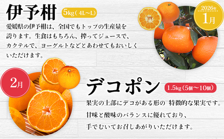 【先行予約】＜2026年11月発送開始 えひめかんきつ定期便 全6回＞ 果物 フルーツ みかん ミカン 蜜柑 日の丸みかん 紅まどんな 伊予柑 いよかん デコポン せとか 河内晩柑 かわちばんかん 愛