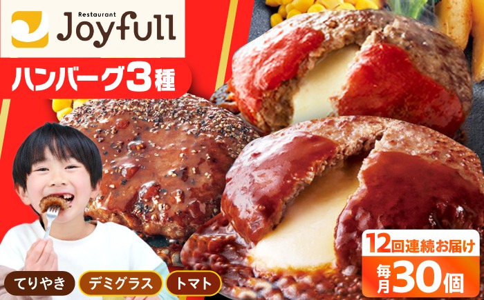 【全12回定期便】【福岡工場直送】ジョイフル ハンバーグ スペシャル 詰め合わせ 3種 30個セット 《築上町》【株式会社　ジョイフル】[ABAA044]