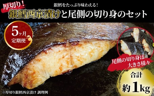 【定期便】「厚切り銀鱈西京漬」と不揃い銀鱈尾の身 合計1kg 5か月