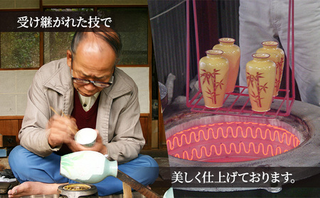 尾張七宝花瓶　6号並型　薄香色　バラ文様 インテリア 工芸品 