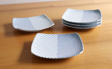 【白山陶器】【グッドデザイン賞】重ね縞 反角中皿 5枚セット【波佐見焼】[TA163]
