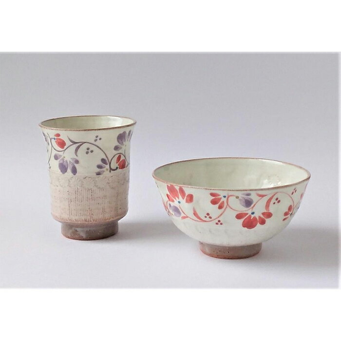 【ふるさと納税】【ギャラリー洛中洛外】三島模様と花柄の対比が素敵 粉引唐草ひと膳セット｜京都 陶器 人気 食器[ 皿 食器 おしゃれ 雑貨 インテリア 手作り 伝統 ギフト プレゼント 贈答 お取り寄せ 通販 送料無料 ふるさと納税 ]