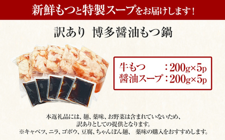 【ふるなび限定】【先行予約】訳あり！博多醤油もつ鍋 10人前（2人前×5セット） CP047er FN-Limited 