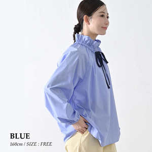 【THE INDUSTRY WORKS】リボンフリルネックブラウス（ブルー）・1着　TIW-W037（66-26-BL） レディース ブラウス