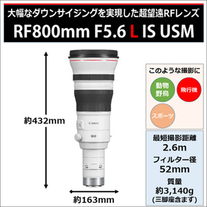 Canon キヤノン 望遠カメラレンズ RF800mm F5.6 L IS USM ｜ キヤノン Canon 一眼 カメラ レンズ