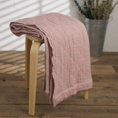 綿100%　5重ガーゼケット　シングルサイズ　キルト風ダイヤ柄　ピンク