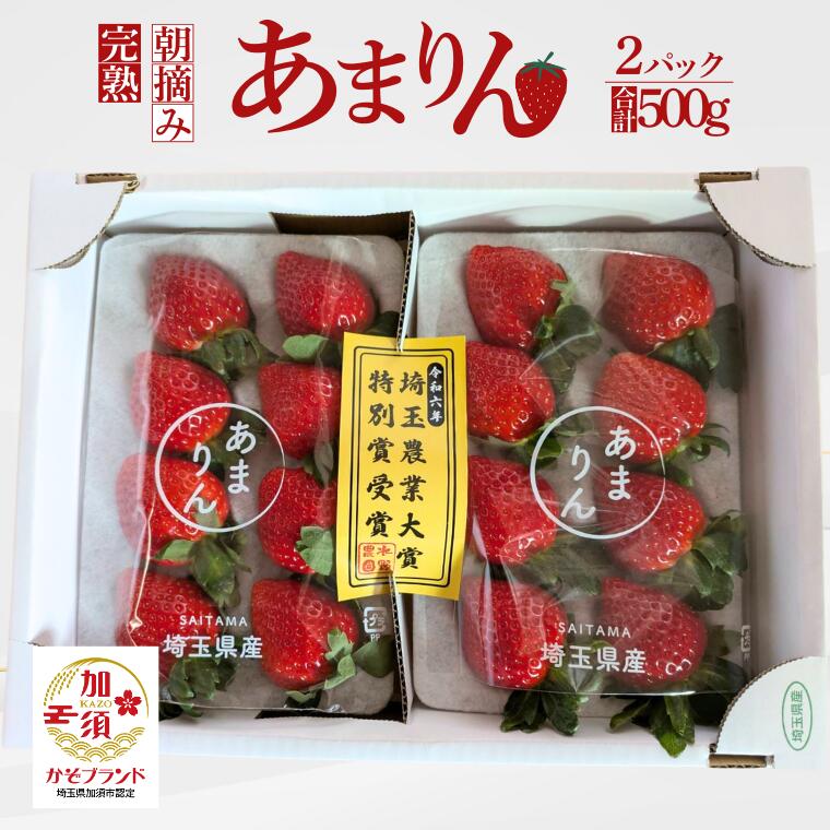 【ふるさと納税】「埼玉農業大賞特別賞」を受賞！ 完熟朝摘み あまりん　250g×2　(8粒～15粒)　【苺】 イチゴ おおきい スイーツ あかい 果物 いちご フルーツ 期間限定 人気いちご 甘い いちご 旬 直送 おすすめいちご ストロベリー 苺ジャム いちご 好きのための いちご