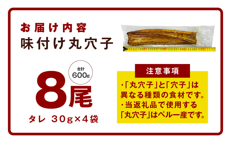 【五郎藤】味付け丸穴子 2尾×4パック 計8尾（8人前）小分けパック 計600g前後 ペルー産 マルアナゴ まるあなご 010B1612