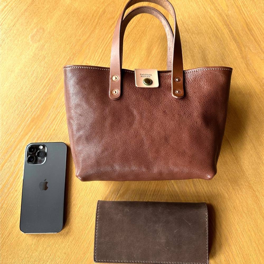 84-8 本革ミニトートバッグ（ブラウン）【レザークラフト】