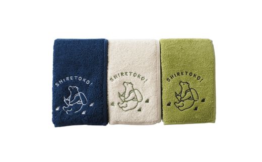 知床トコさん フェイスタオル 3色セット【ホワイト、グリーン、ネイビー】【配送不可地域：離島・沖縄県】
