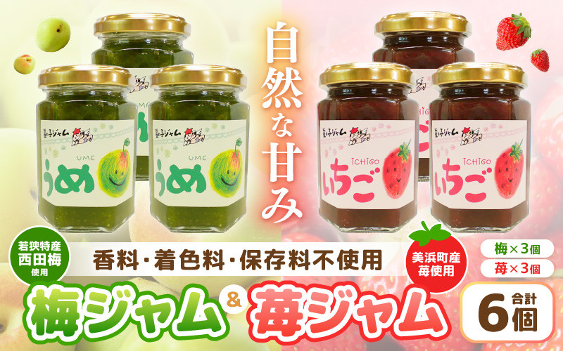 
                  【先行予約】【福井県産】フルーツを使った 梅＆苺のジャム 計6個セット (梅ジャム3個 苺ジャム3個) 着色料・保存料不使用！【2026年6月下旬以降順次発送予定】 [m03-a049]
                