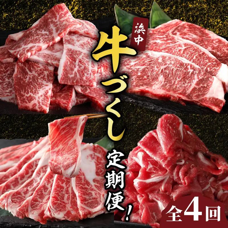 ＜全4回・連続＞浜中牛づくし定期便（焼肉・ステーキ・すき焼き・切り落とし）_H0019-111