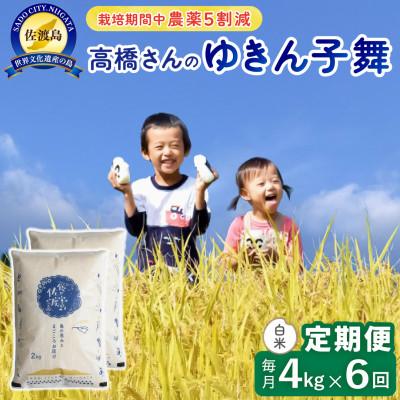 ふるさと納税 佐渡市 【毎月定期便】佐渡島産ゆきん子舞 白米4kg 栽培期間中農薬5割減　全6回