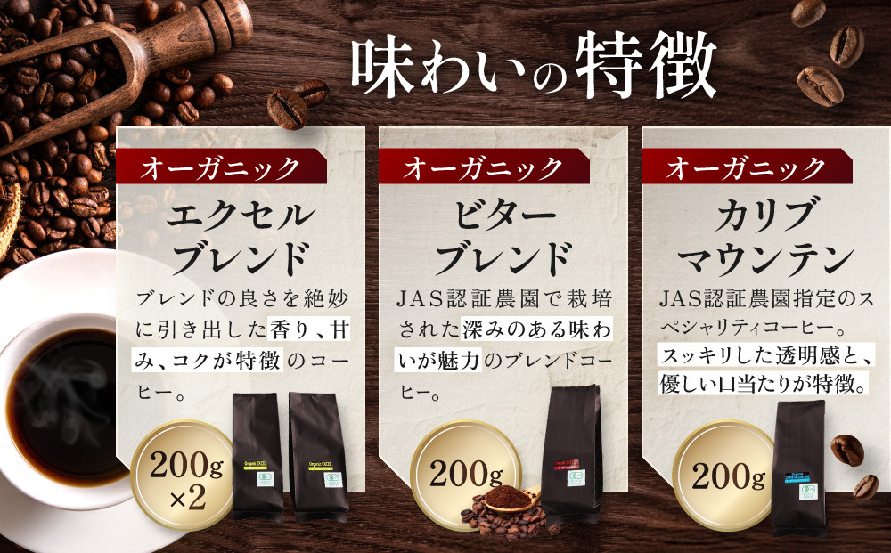 【粉】INFINITY 有機JAS認証 オーガニックコーヒー 3種 800g