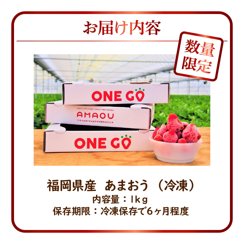 【数量限定】福岡県産あまおう（冷凍1kg）特別栽培_急速冷凍 いちご あまおう 1kg 冷凍 3Dフリーザー 長期保存可能 国産 サクサク シャーベット フルーツ デザート フレッシュ 果物 便利 安心 長持ち 保存料不使用 無香料 無加糖 エコファーマー GAP認定 福岡県 久留米市 送料無料_Fi203
