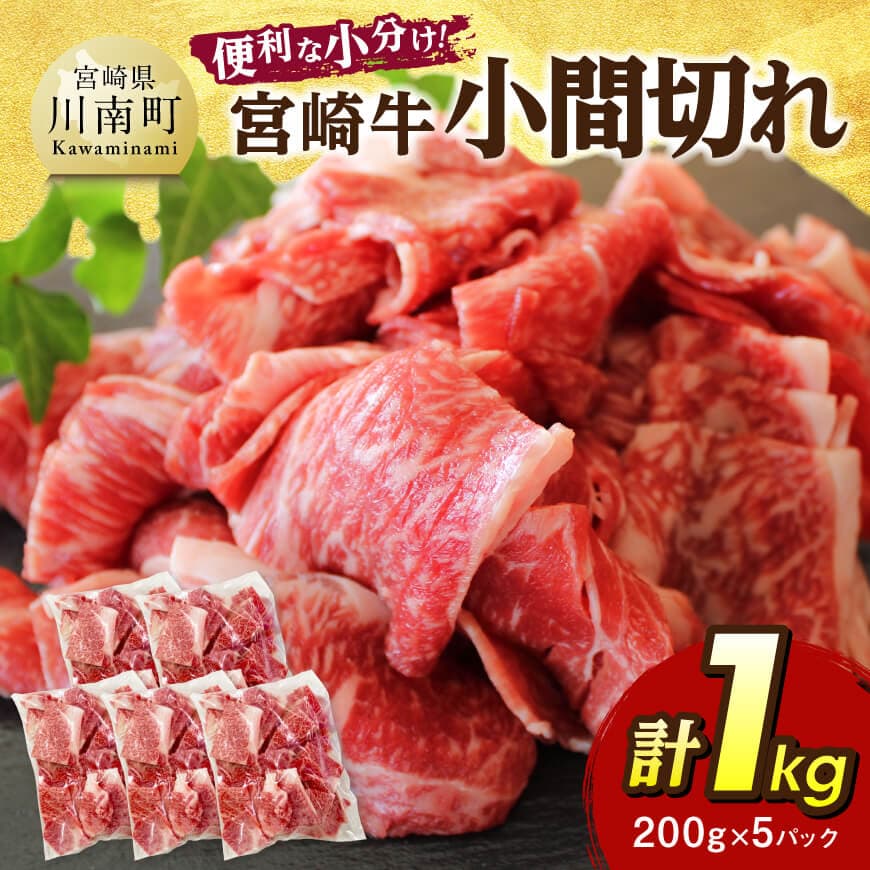【便利な小分け】宮崎牛　小間切れ　計1kg（200ｇ×5P）　牛肉 宮崎牛[C07404]