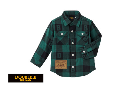 【ダブルＢ】ブロックチェック柄長袖シャツ 子供用（74-23-G-110）こども 子ども服 子ども 子供 子供服 シャツ 播州織 mikihouse ミキハウス