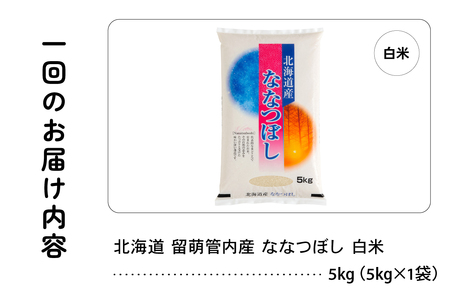 3ヵ月定期便 北海道 留萌管内産 ななつぼし 白米 5kg 産地直送 精米 米 特A 人気 北海道産 おいしい R004-036
