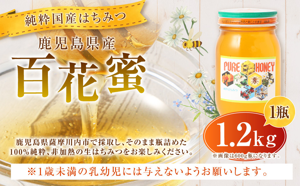 【純粋国産はちみつ】鹿児島県産 百花蜜 1.2kg