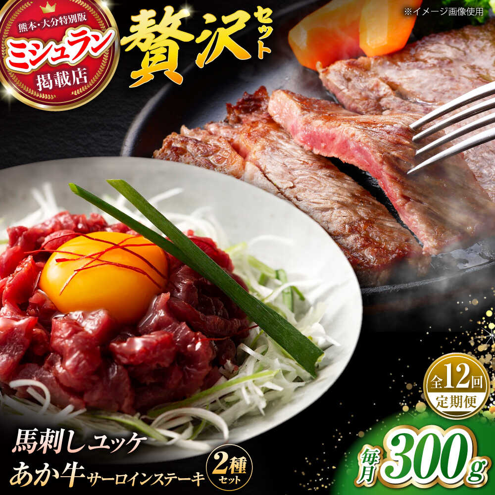 【ふるさと納税】【全12回定期便】くまもとあか牛サーロインステーキと国産馬刺しユッケ贅沢セット 計約300g【有限会社 スイートサプライなかぞの】[ZBV096]