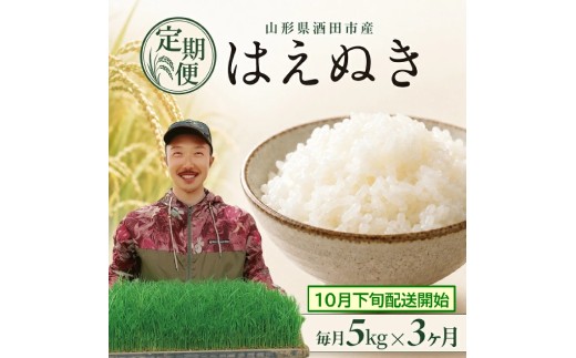 10月下旬発送開始／【令和8年産 新米予約】≪3回定期便≫ はえぬき【精米】　5kg×3回(計15kg)　「農家直送」 IN SC0768
