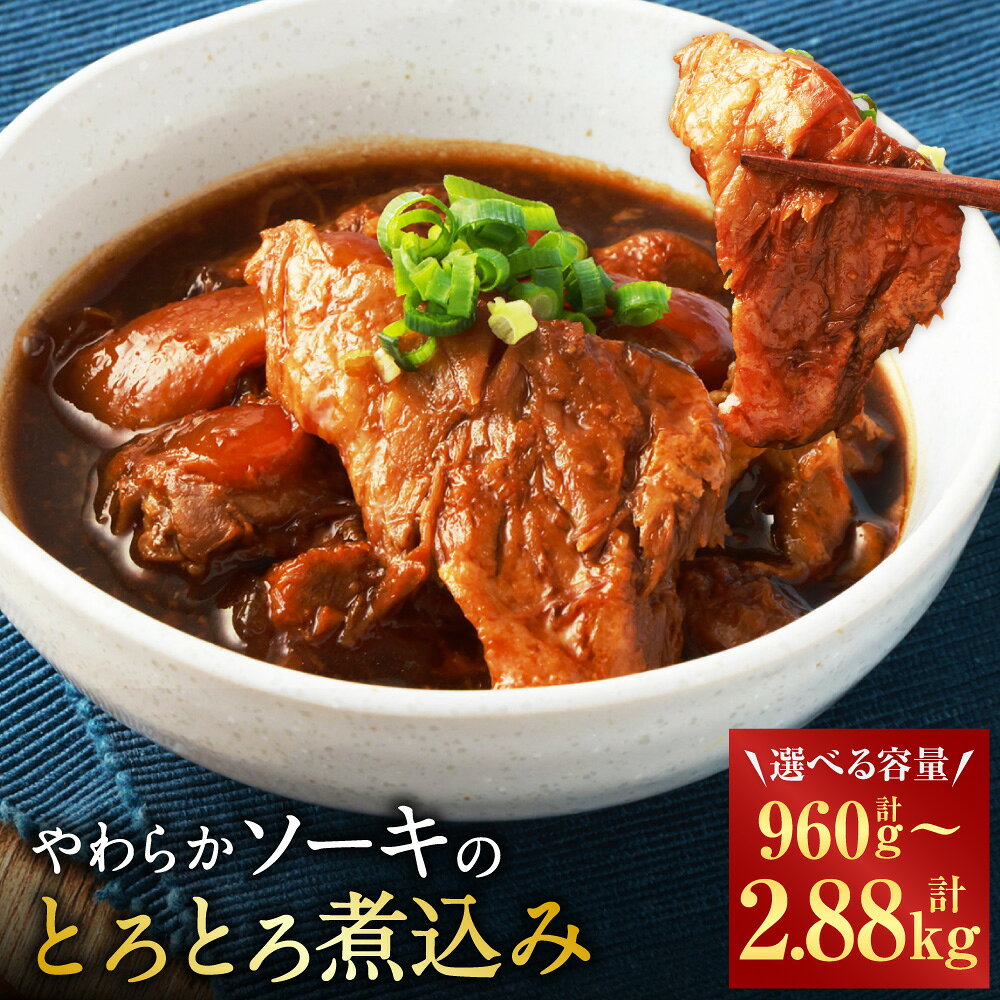 【ふるさと納税】＜選べる内容量＞【訳あり】やわらかソーキのとろとろ煮込み 1パック160g 6パック・12パック・18パック 計960g 計1.92kg 計2.88kg 豚肉付き軟骨 お肉 惣菜 おかず おつまみ ご飯のお供 沖縄料理 冷凍 国産 熊本県 湯前町 送料無料