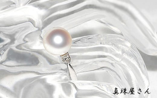 真珠屋さん アコヤ真珠9.0ミリUP メレ付Pt900リング【オーロラ花珠鑑別書付】 / 18金 あこや真珠 指輪 アクセサリー