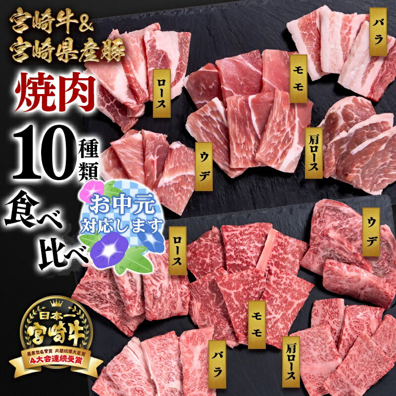 【ふるさと納税】10種盛り焼肉（合計600g）（牛300g・豚300g）「宮崎牛」「宮崎県産豚肉」食べ比べ「数量限定」3D冷凍 ふるさと納税 宮崎牛 豚肉 焼肉 宮崎県 西都市 化粧箱 牛 肉 牛肉 国産 黒毛和牛 数量限定 ミヤチク＜47-3b＞ 『お中元ギフト対応品』