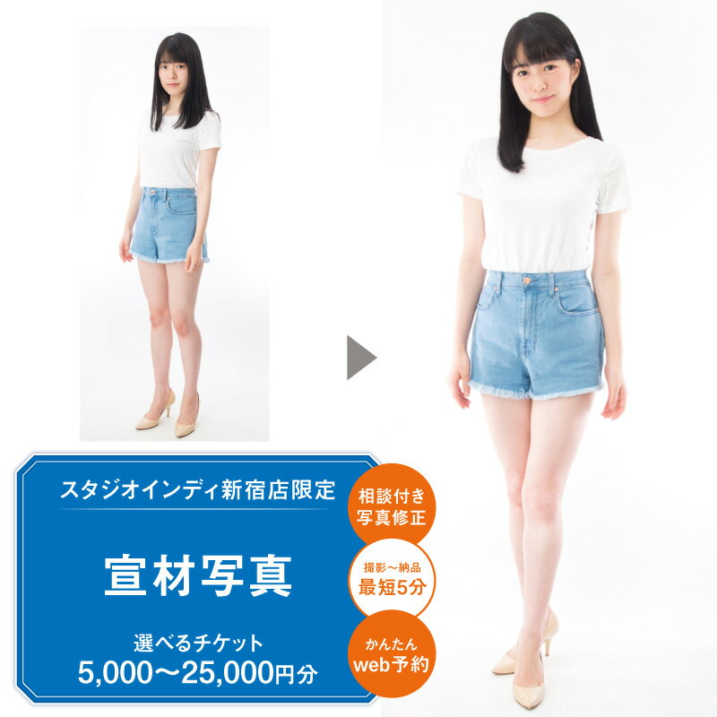 【ふるさと納税】【スタジオインディ新宿店限定】宣材写真チケット 【選べる金額 5,000円～25,000円分】 証明写真 宣材 宣材写真 メイク付き 高品質 修正 撮影 チケット 0182-032-S07