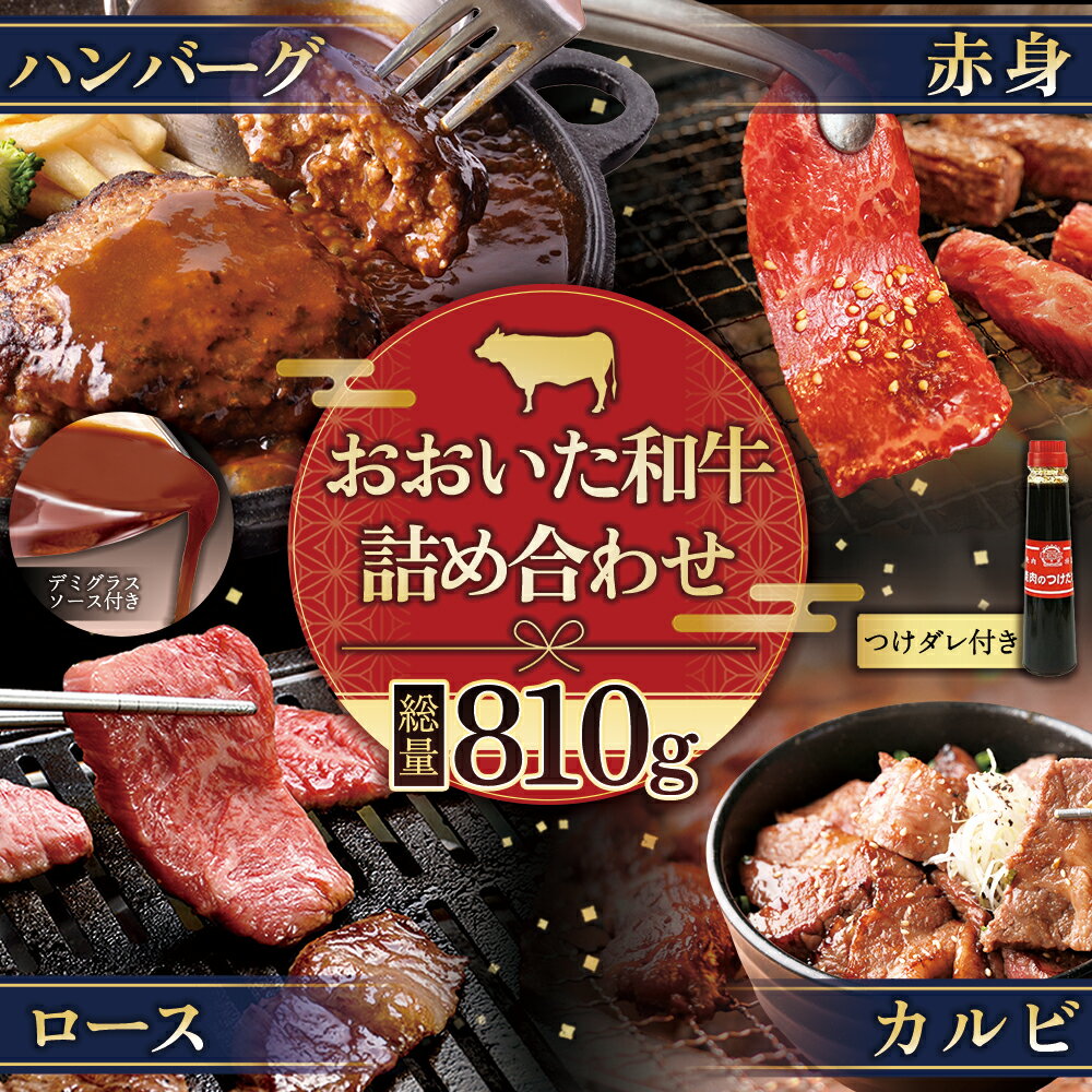 【ふるさと納税】 おおいた 和牛 詰め合わせ セット 【 合計 810 g 】 つけダレ付 カルビ 赤身 ロース ハンバーグ デミソース 肉 たれ タレ 焼肉 牛肉 赤身 九州産 大分県産 姫島村 G12