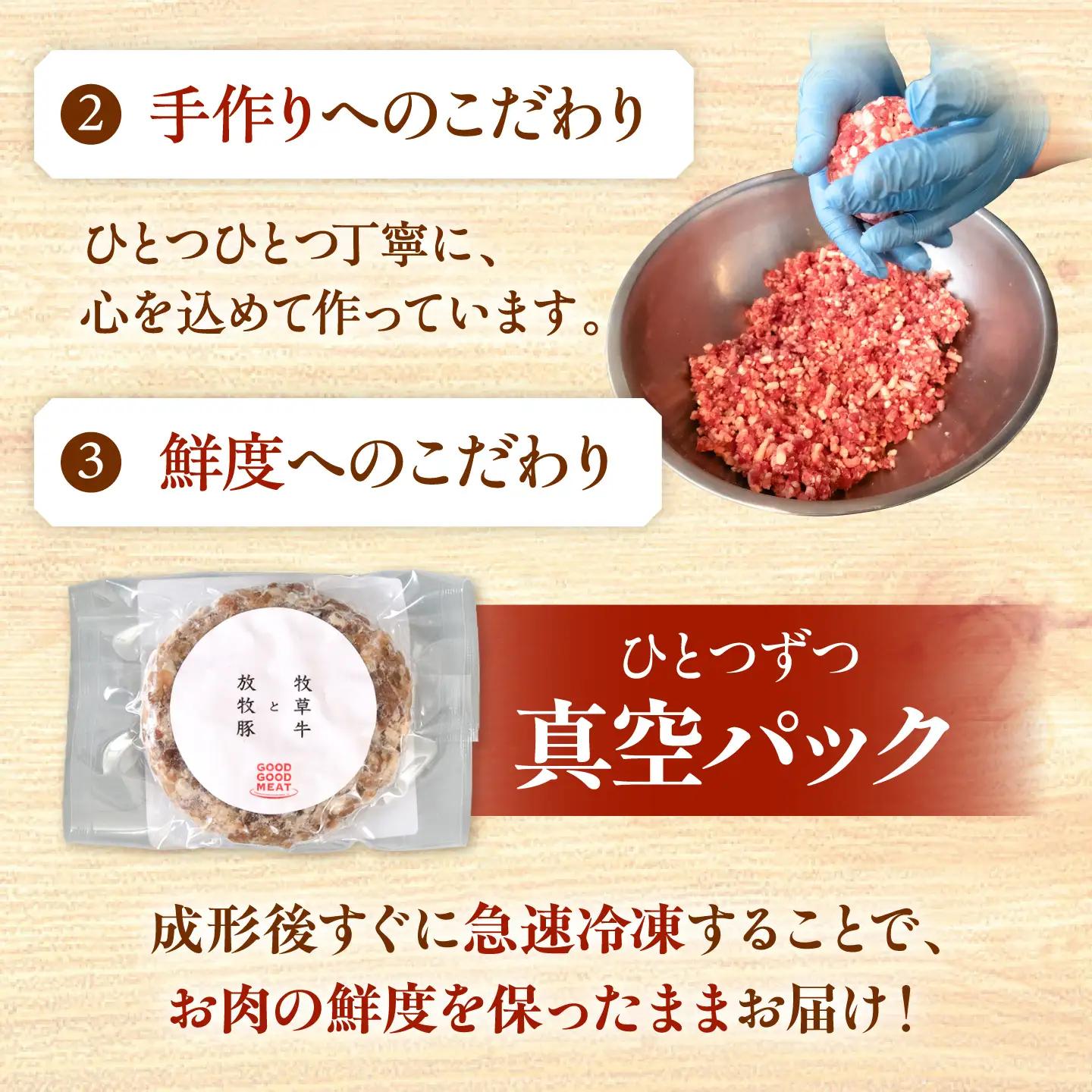 【全3回定期便】　【牧草牛×放牧豚】ハンバーグ 5個 牛肉 豚肉 小分け 冷凍 北海道 [AXBP027]