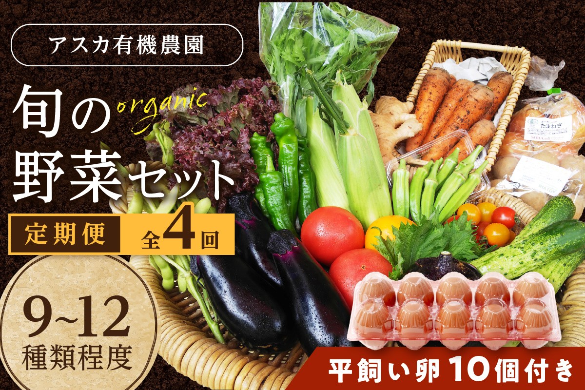 
                  野菜定期便　4回（卵付き）【アスカ有機農園】京の旬野菜セットL平飼い卵付き（栽培期間中農薬・化学肥料不使用＜京都 オーガニック アクション加盟＞京野菜セット・野菜 詰め合わせ・玉子付き・京都 定期便・野菜 定期　AY00009
                