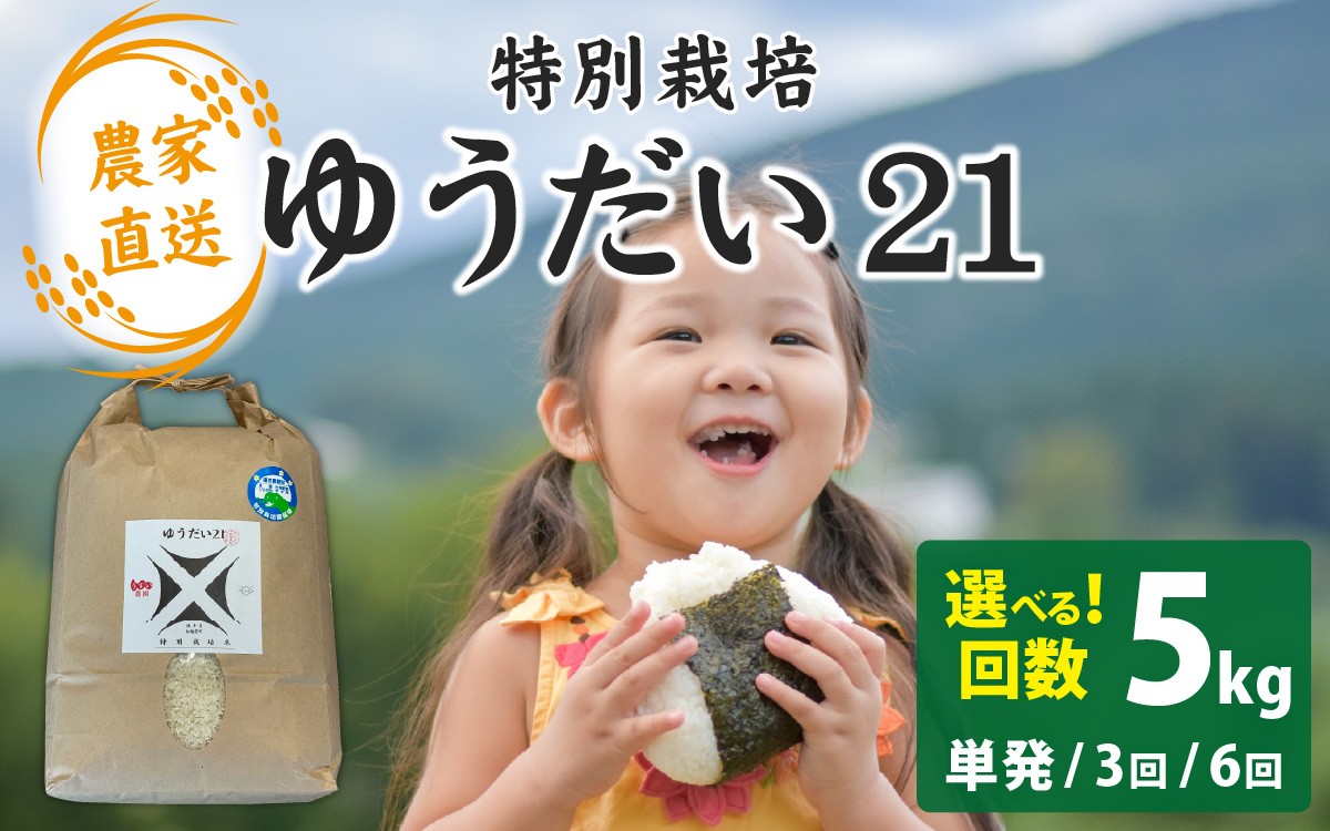 
                  【先行予約】【令和8年産 新米】【選べるお届け回数】【農家直送】減農薬・化学肥料不使用 ゆうだい21 5kg×1袋（計5kg）【2026年10月より順次発送】 | お米 白米 ごはん ご飯 米 こめ 新米 ギフト プレゼント 内祝い 贈り物 国産 高品質 高級 南越前町 送料無料 福井 北陸
                