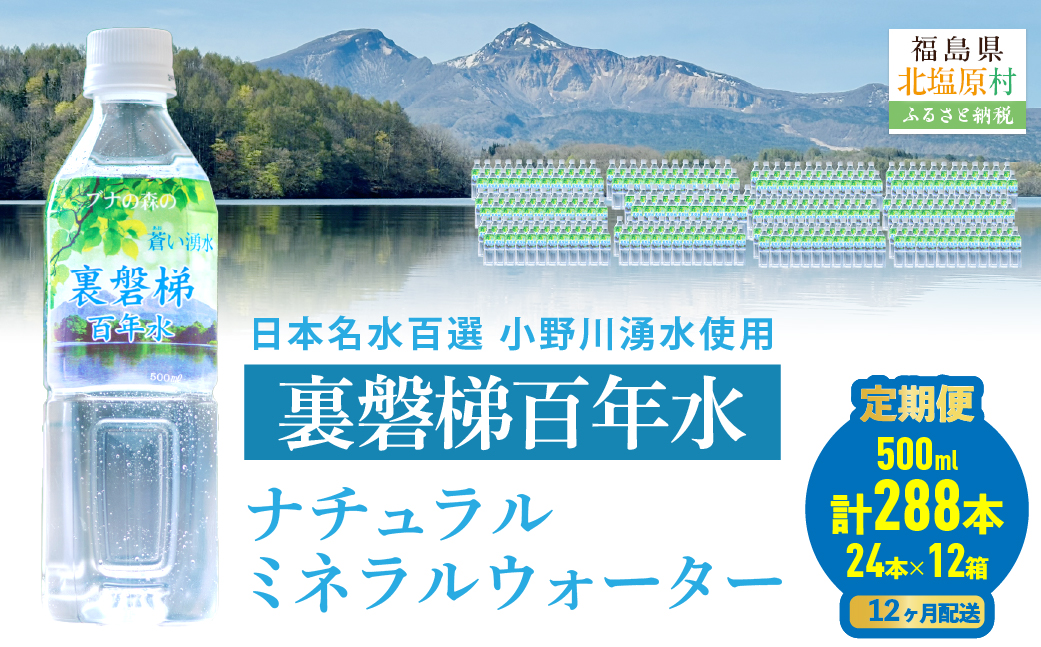 【12ヵ月定期便】裏磐梯百年水 ナチュラルミネラルウォーター（500ml×24本×12回） KBJ039