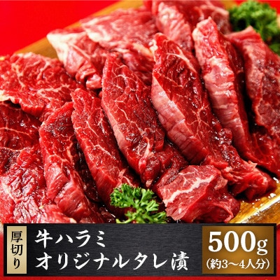 牛ハラミ1cm厚切りカット500g オリジナルタレ漬(約3～4人分)【配送不可地域：離島】【1287714】