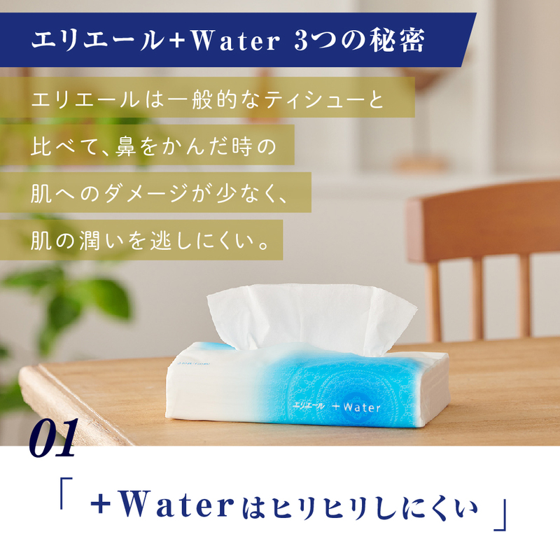 ティッシュ エリエール +Water プラスウォーター ソフトパック 120組 5パック 18個 セット ティッシュペーパー ティシュー ティシューペーパー 保湿 保湿ティッシュ 日用品 消耗品 静岡