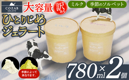 COZAB GELATO 訳あり 大容量 ひとりじめサイズ 2個セット アイスクリーム アイス ジェラート 山形県 山形市 FY25-276