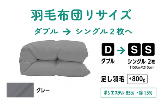 No.139-06 【グレー】ダブル1枚→シングル2枚リサイズ/ポリエステル混綿 ／ 寝具 布団 ふんわり ふっくら 個別管理 東京都