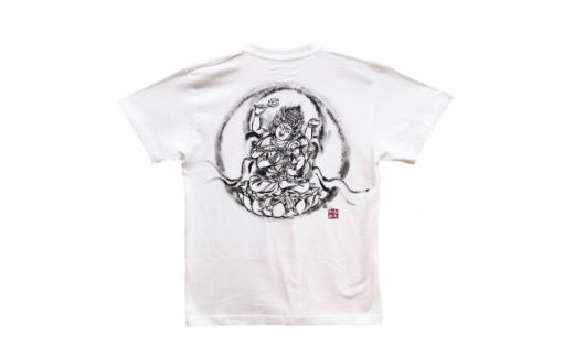 手描きTシャツ 仏画 愛染明王 白 (半袖 Mサイズ)【1615474】