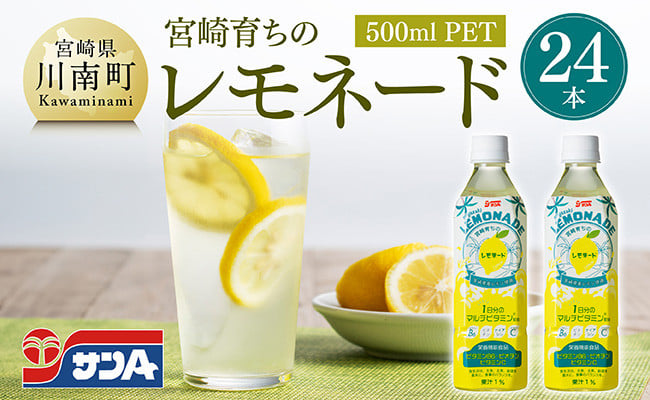 
                  サンA宮崎育ちのレモネード500mlＰＥＴ　24本入り【飲料 栄養機能食品 レモン 檸檬 マルチビタミン配合 PET セット ジュース 長期保存 備蓄 送料無料】
                