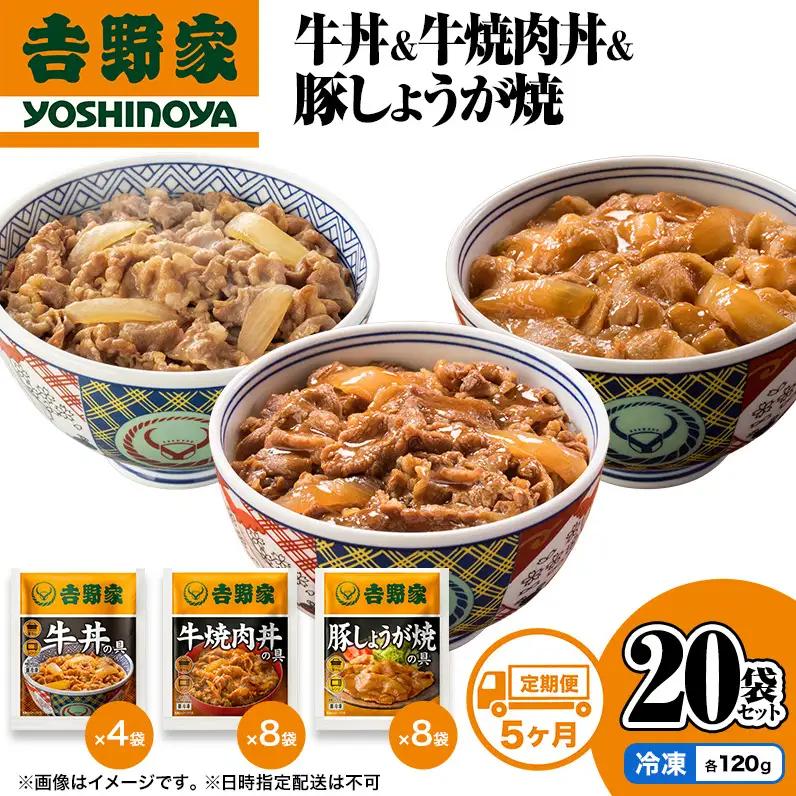 吉野家 定期便 5か月 牛丼&牛焼肉丼&豚しょうが焼 計20袋 吉野家