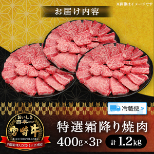 【A5等級】宮崎牛特選霜降り焼肉 1.2kg（400g×3P） 宮崎牛 ブランド牛 和牛 牛肉 焼肉 特選和牛 霜降り A5 宮崎県 小林市