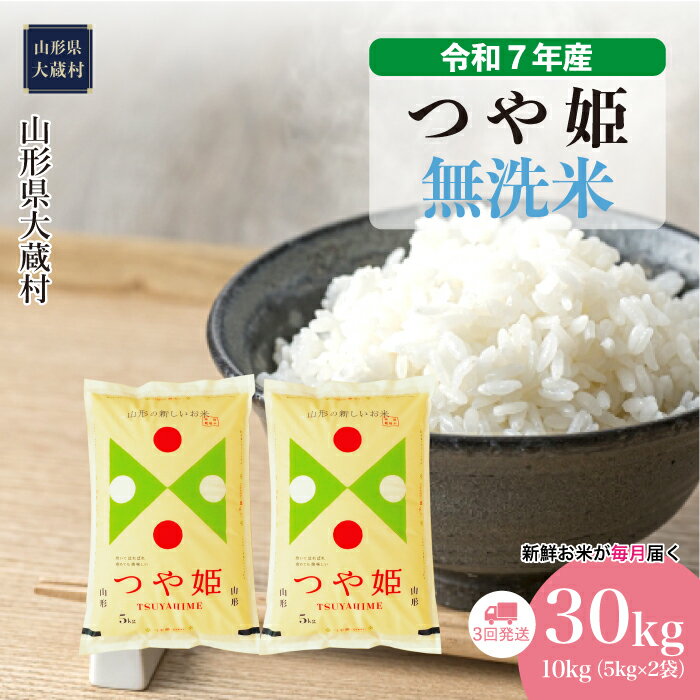 【ふるさと納税】＜令和7年産米＞ 大蔵村 つや姫 ＜無洗米＞ 30kg定期便（10kg×3回お届け）