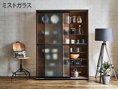 【開梱設置】引き戸 食器棚 ダイニングボード ポエム 幅133.5 （ミスト・クリア・スモークガラス／レディオーク）キッチン収納 大川家具 家具