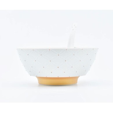 有田焼 究極のラーメン鉢ペア（レンゲ付）七宝繋ぎ【まるぶん】食器 器 うつわ 磁器 陶磁器 麺鉢 ラーメン鉢 丼 丼ぶり どんぶり ペア セット モノトーン シンプル おしゃれ A70-193_イメー