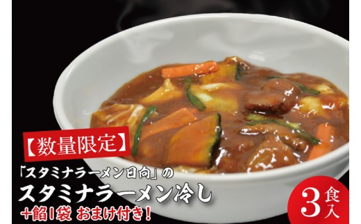 
                  【日時指定必須】日曜朝のTVで紹介されました！「スタミナラーメン日向」のスタミナラーメン冷し（３食入り）【数量限定】+餡１袋 おまけ付き！【我流食堂 ラーメン 麺 スタミナ 冷やし ラーメン ご当地ラーメン ご当地グルメ 茨城県 水戸市】（FF-8）
                