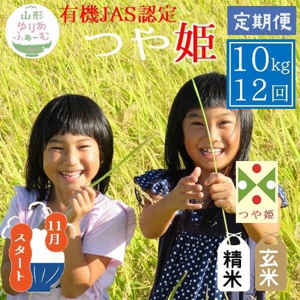 
            【10kg-定期便12回】山形ゆりあふぁーむの有機JAS認証つや姫セット【精米】または【玄米】が選択できる！※【新米11月～】
          