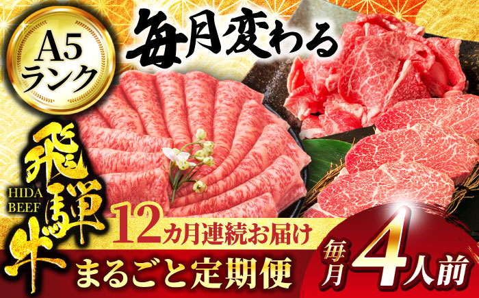
                  飛騨牛【12回定期便】＜毎月変わる＞まるごと定期便 豪華！ A5ランク 約4人前【有限会社マルゴー】牛肉 和牛 国産 [MBE060]
                